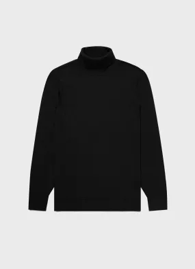 Men's Extra-Fine Merino Roll Neck in Black