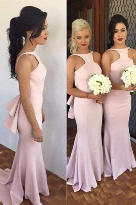 Mermaid Sleeveless Brush Train Bridesmaid Dress