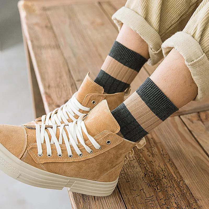 Mid-Calf Autumn Winter Retro Striped Sports Color Matching Cotton Leisure Long Socks