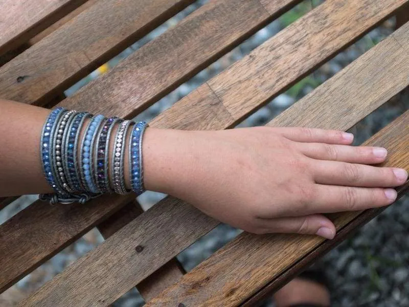 Multibead Wrap Bracelet Denim Blue