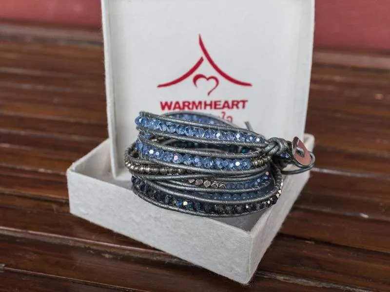 Multibead Wrap Bracelet Denim Blue