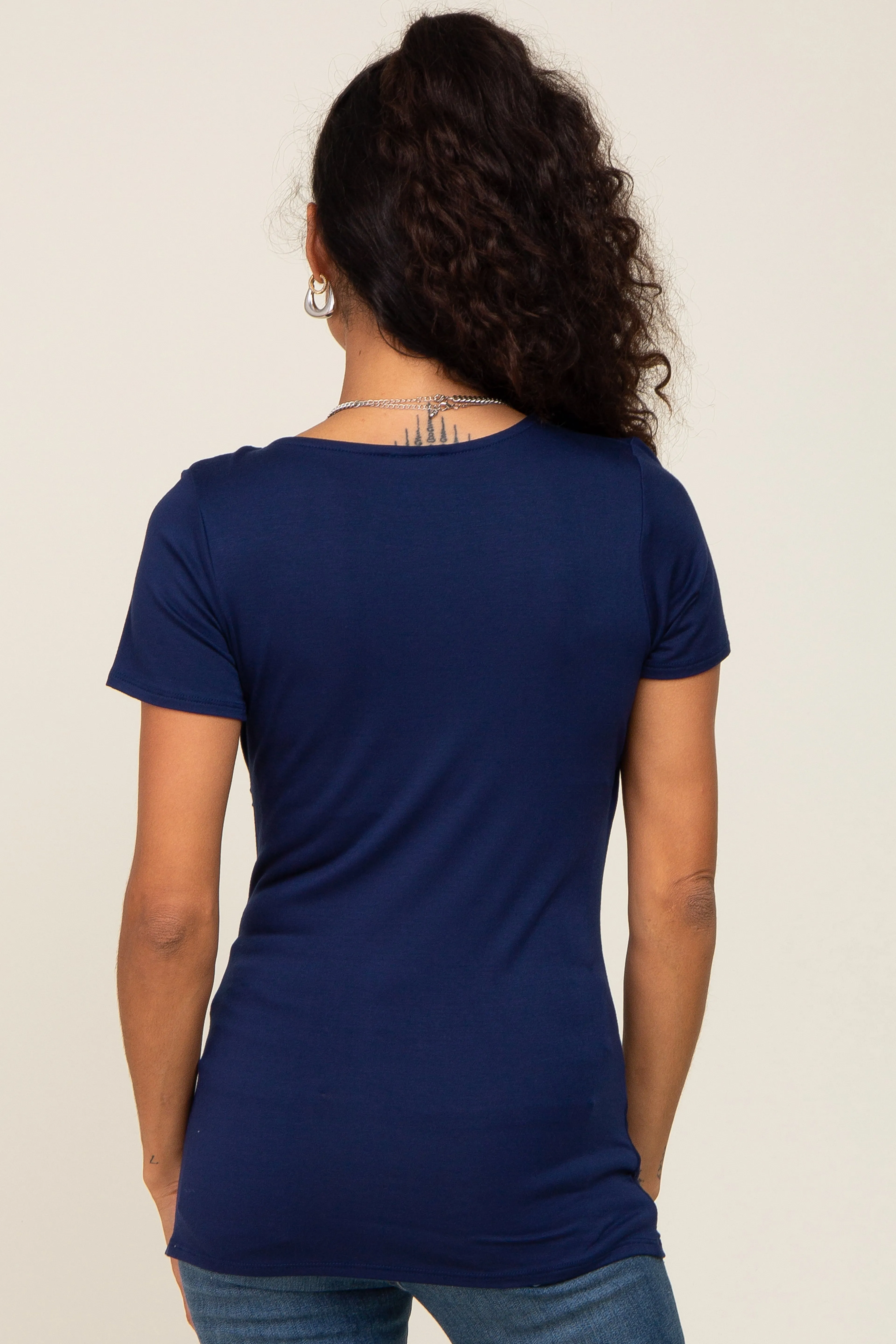 Navy Wrap Front Nursing Top