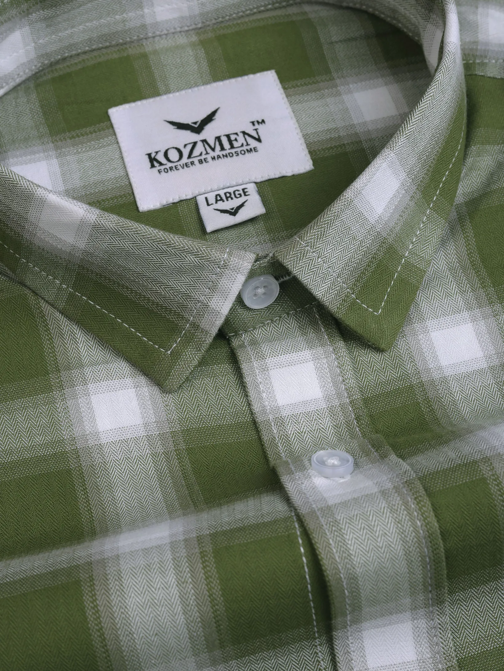 Olive Gingham Checkered Full Sleeve Cotton Shirt