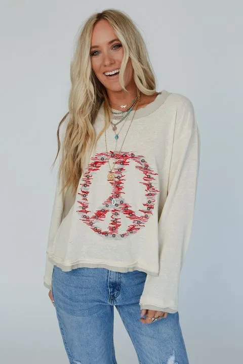 Peace Maker Embroidered Top - Cream