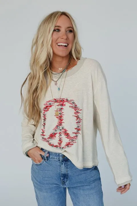 Peace Maker Embroidered Top - Cream