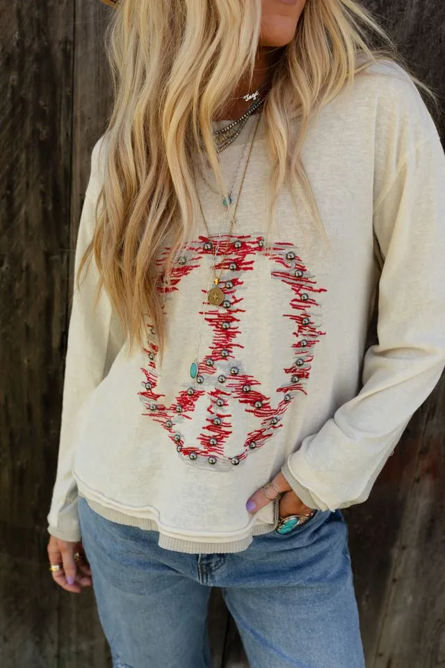 Peace Maker Embroidered Top - Cream