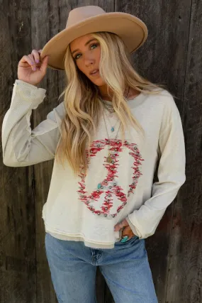 Peace Maker Embroidered Top - Cream