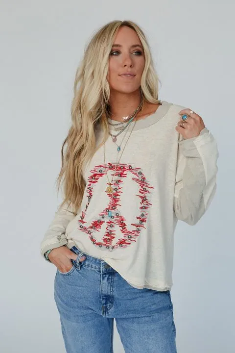 Peace Maker Embroidered Top - Cream