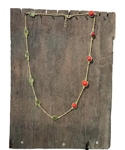 Peridot & Red Seed Necklace (gold/Silver)