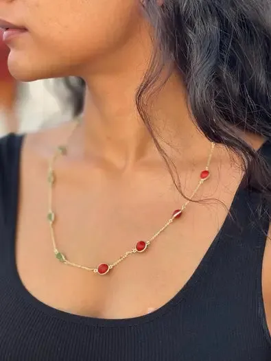 Peridot & Red Seed Necklace (gold/Silver)