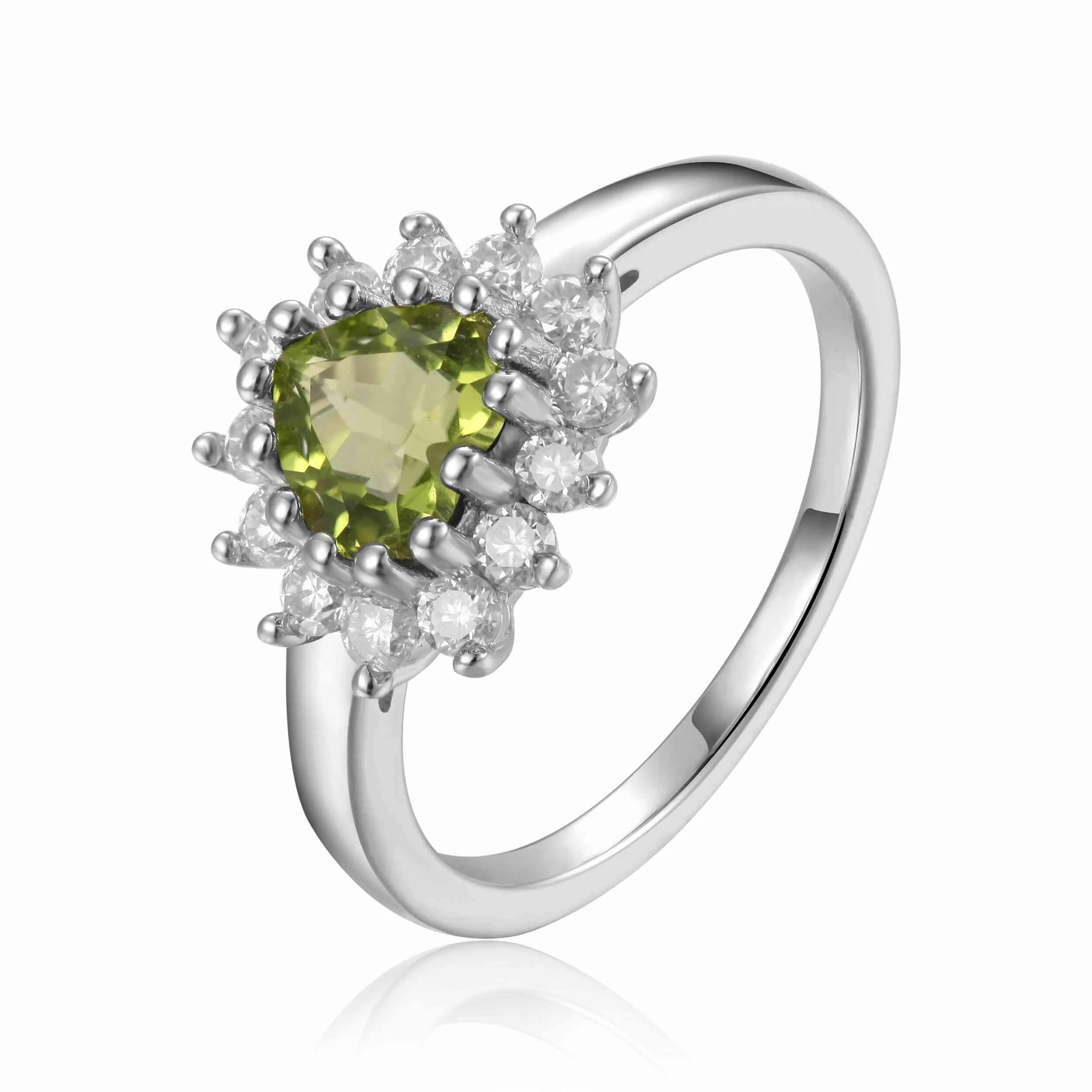 Peridot Halo Heart Ring