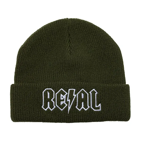 REAL DEEDS EMB CUFF BEANIE OLIVE/WHITE