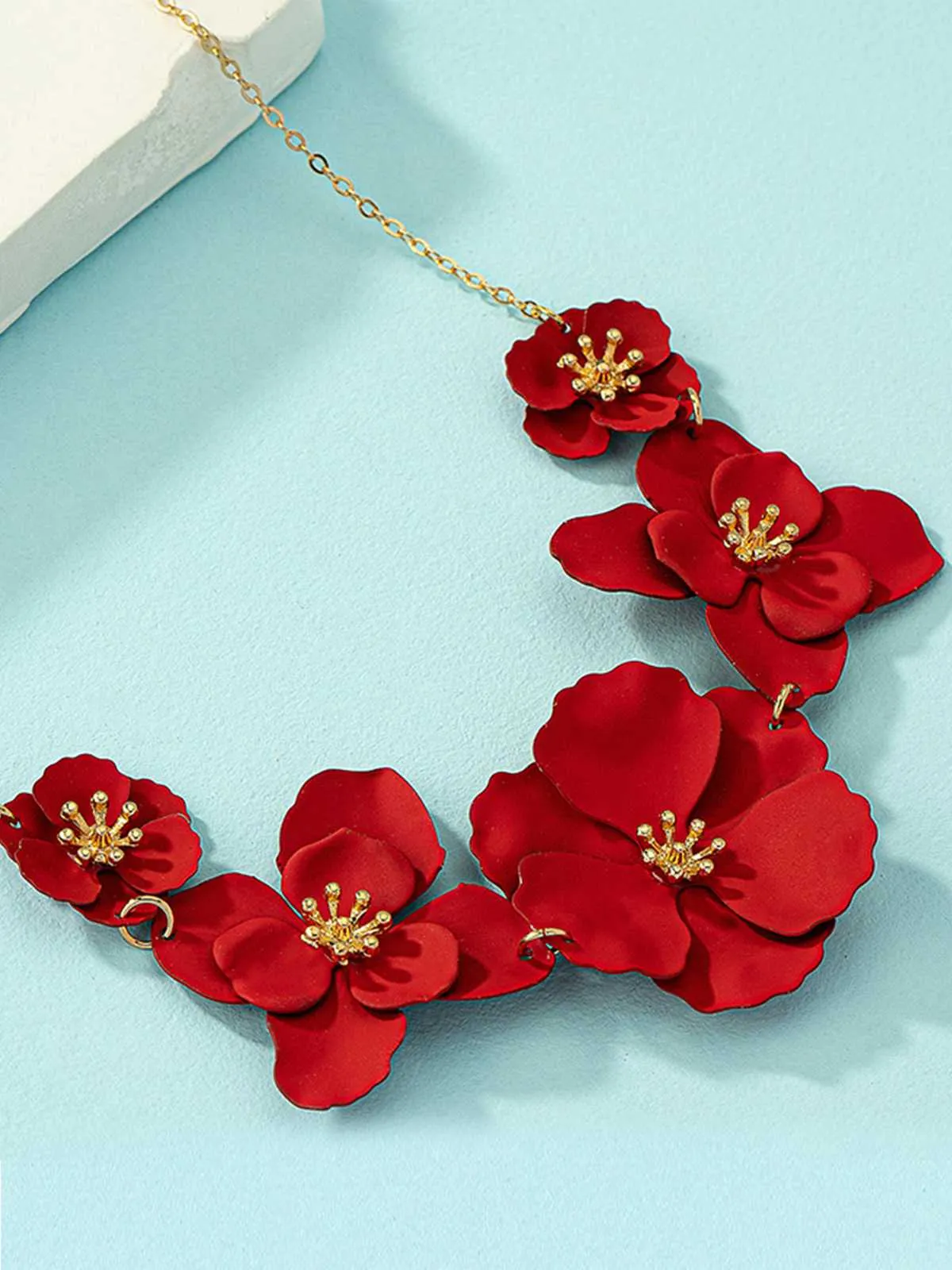 Red Vintage Floral Pendant Necklace