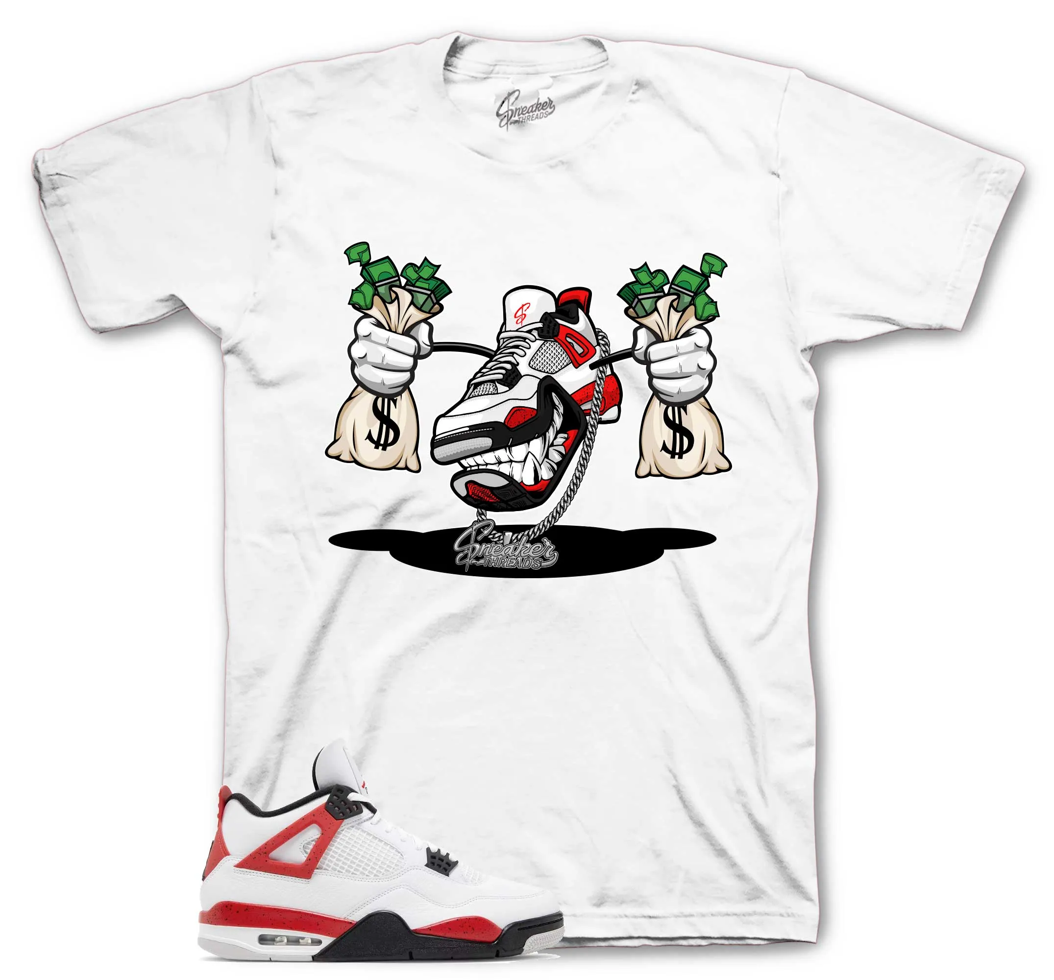 Retro 4 Red Cement Shirt - Fly Kicks - White