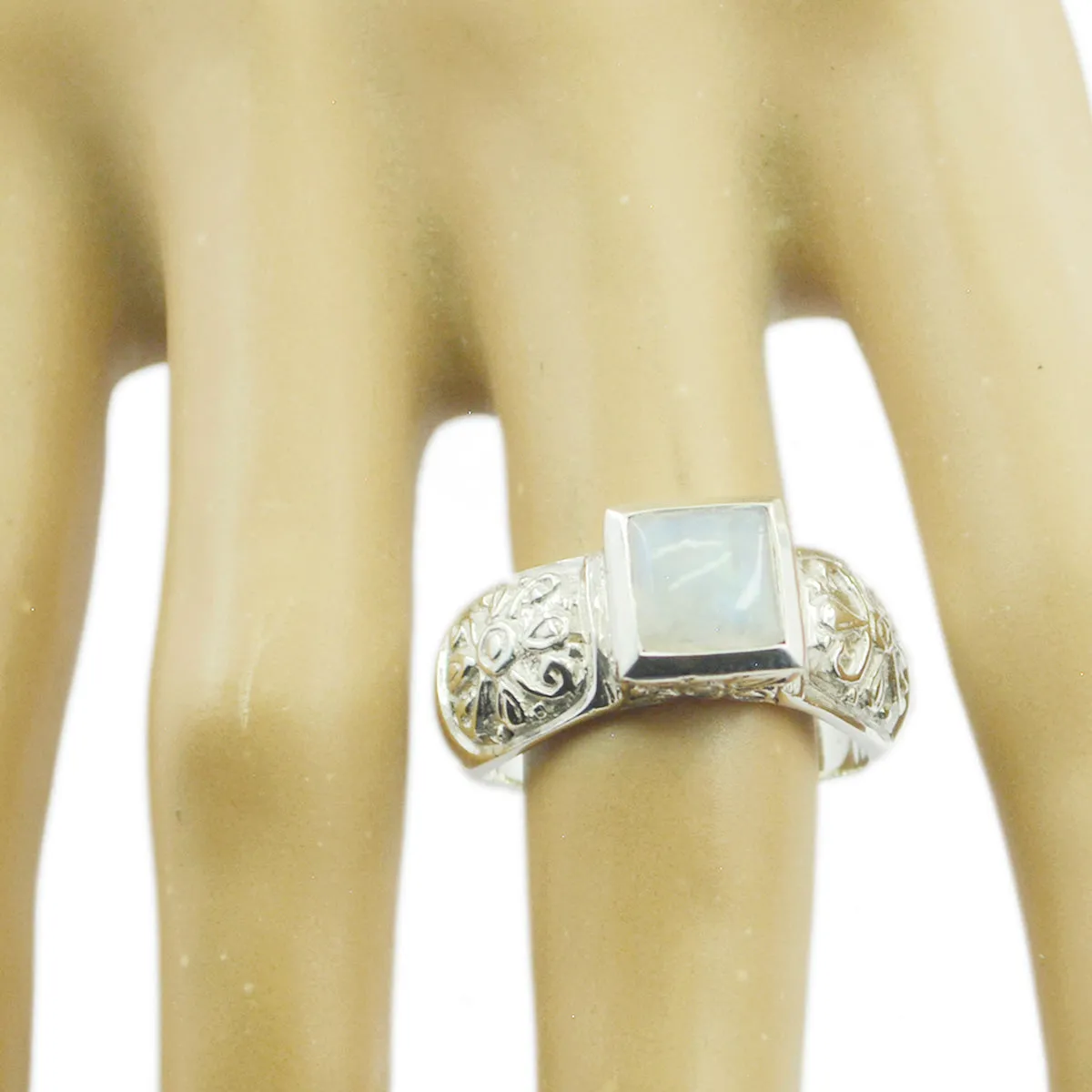 Riyo Adorable Gems Rainbow Moonstone Solid Silver Ring Greek Jewelry