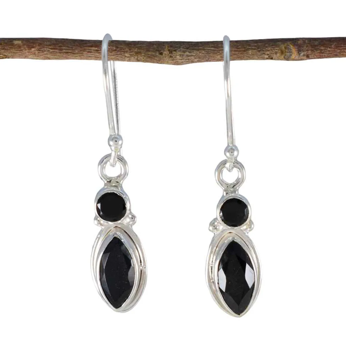 Riyo Beauteous 925 Sterling Silver Earring For Lady Black Onyx Earring Bezel Setting Black Earring Dangle Earring