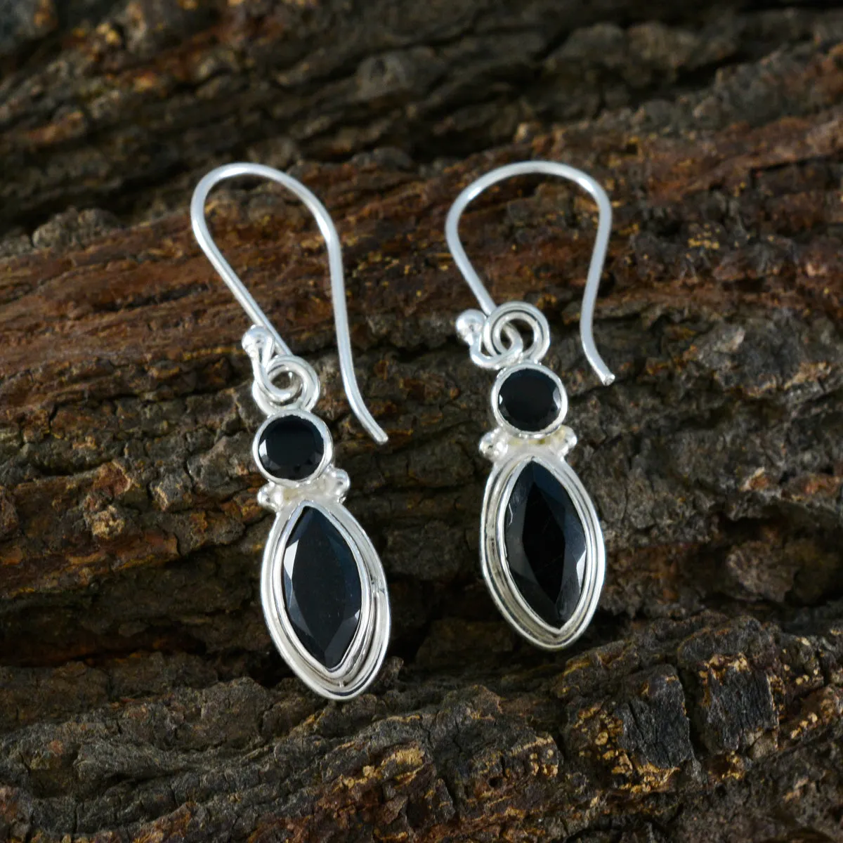 Riyo Beauteous 925 Sterling Silver Earring For Lady Black Onyx Earring Bezel Setting Black Earring Dangle Earring