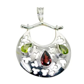 Riyo Beddable Gems Pear Faceted Multi Color Multi Stone Solid Silver Pendant Gift For Wedding