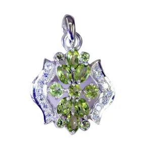 Riyo Beddable Gemstone Multi Faceted Green Peridot Sterling Silver Pendant Gift For Christmas