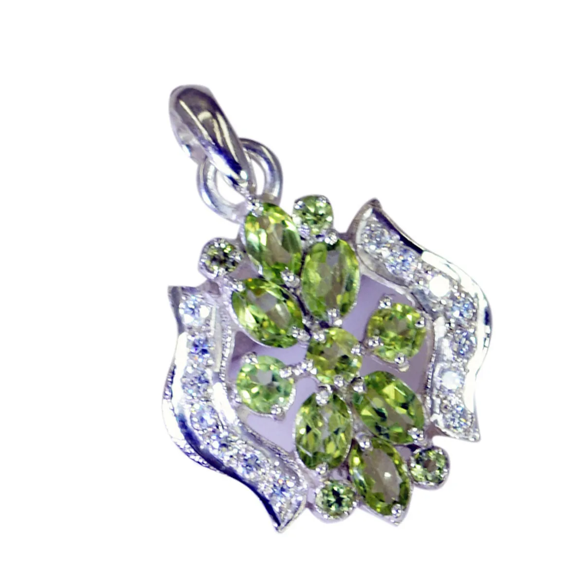 Riyo Beddable Gemstone Multi Faceted Green Peridot Sterling Silver Pendant Gift For Christmas