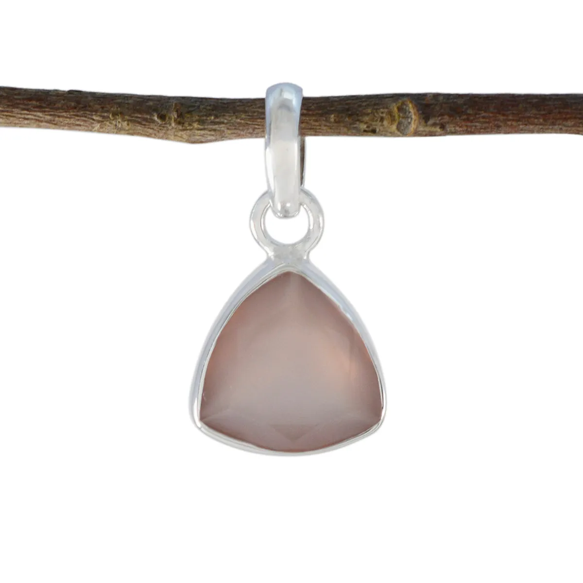 Riyo Elegant Gems Trillion Faceted Pink Rose Quartz Silver Pendant Gift For Boxing Day