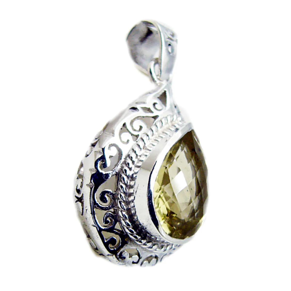 Riyo Elegant Gemstone Pear Checker Yellow Lemon Quartz Sterling Silver Pendant Gift For Christmas