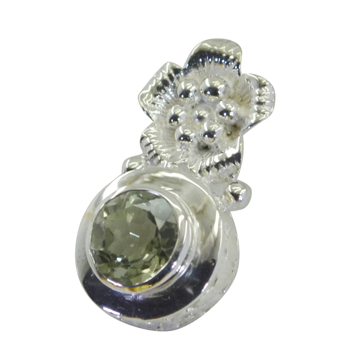 Riyo Engaging Gemstone Round Faceted Green Green Amethyst 952 Sterling Silver Pendant Gift For Girlfriend