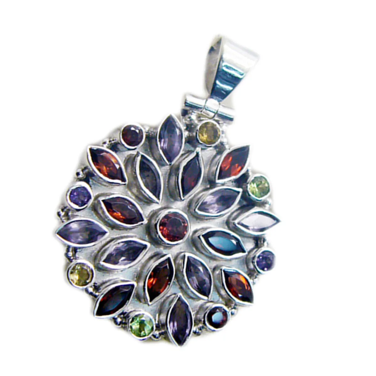 Riyo Fit Gems Multi Faceted Multi Color Multi Stone Silver Pendant Gift For Engagement