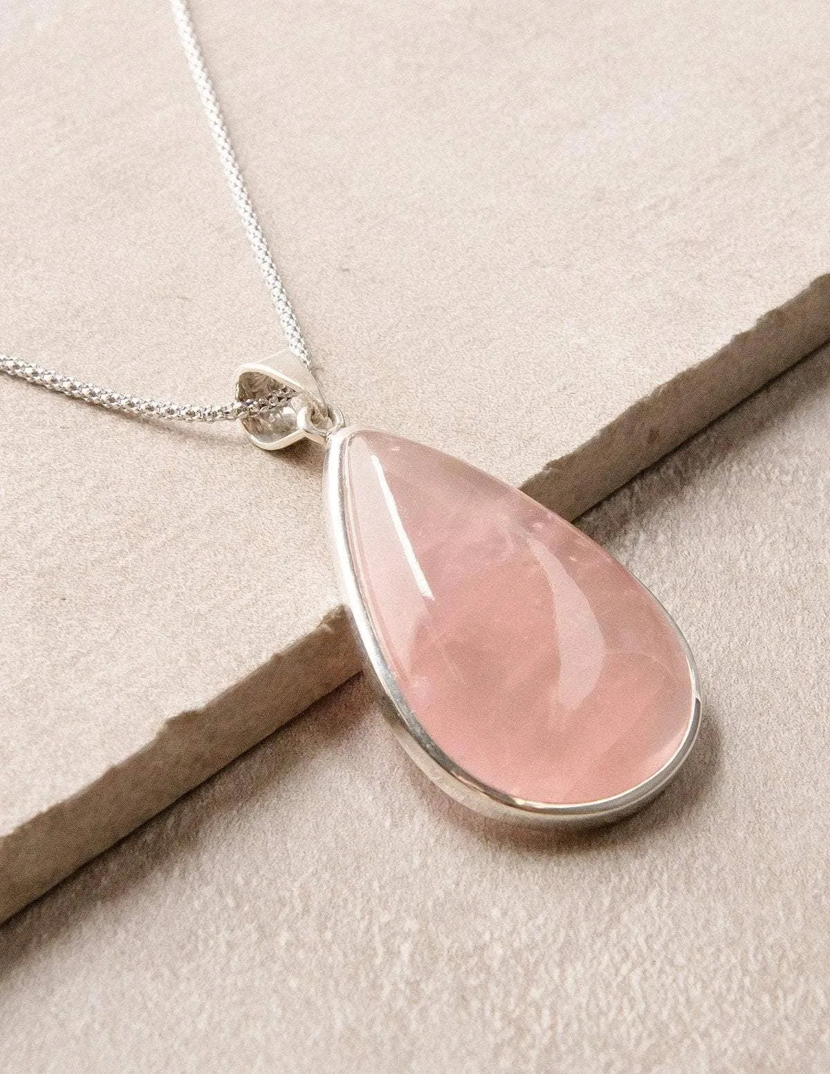 Rose Quartz Teardrop Pendant Necklace