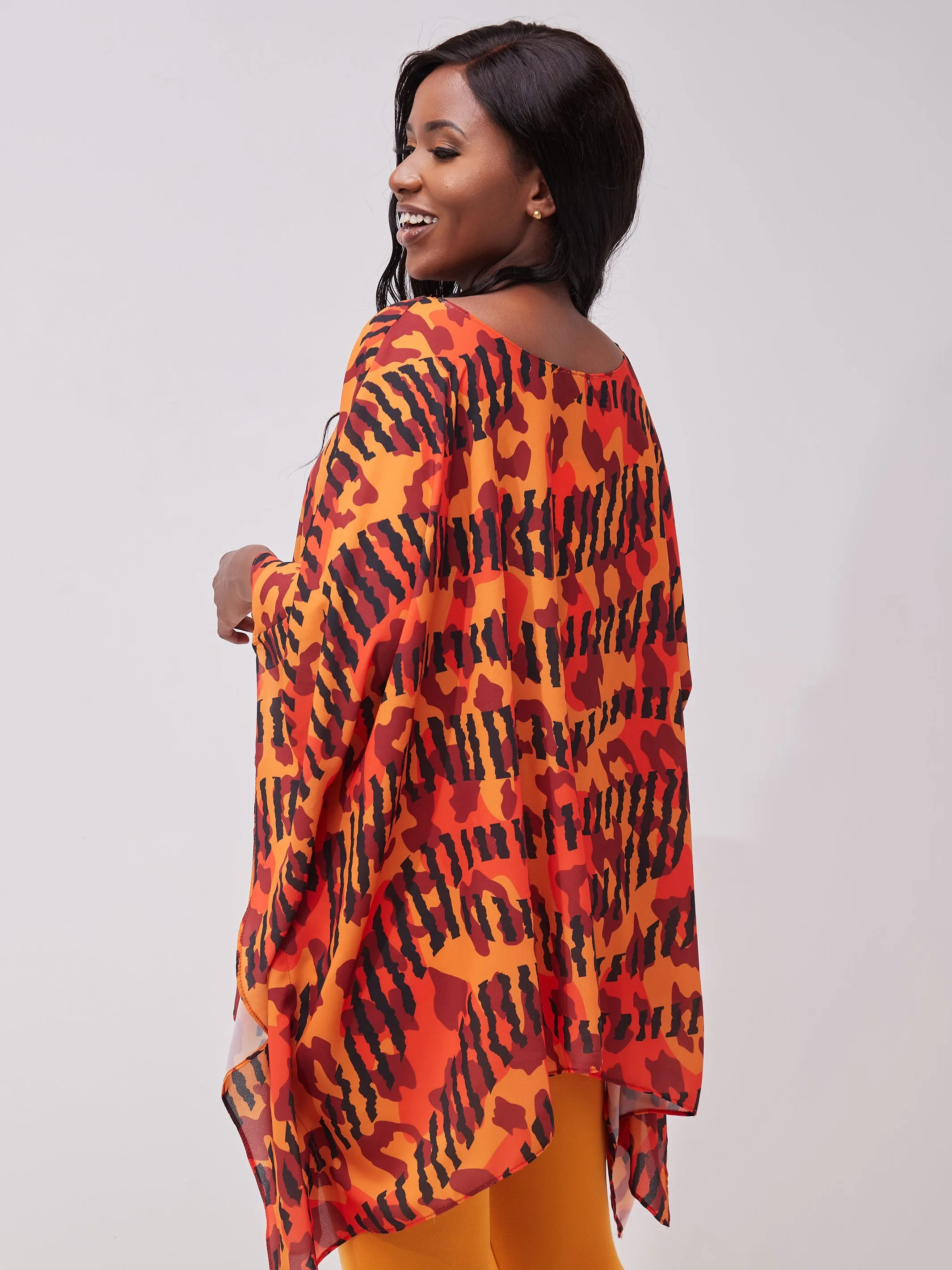 Safari Ayana Wide Top - Orange / Black Print