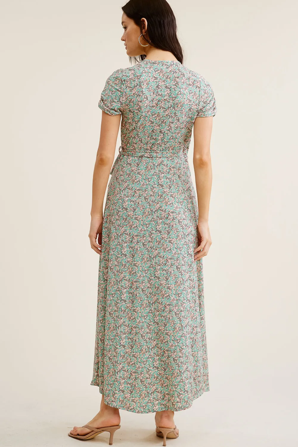 Sage Floral Wrap Dress