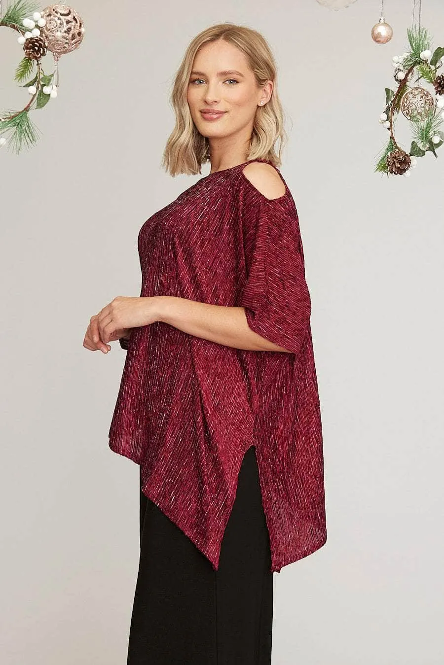 Saloos Velvet Asymmetric Cold Shoulder Top