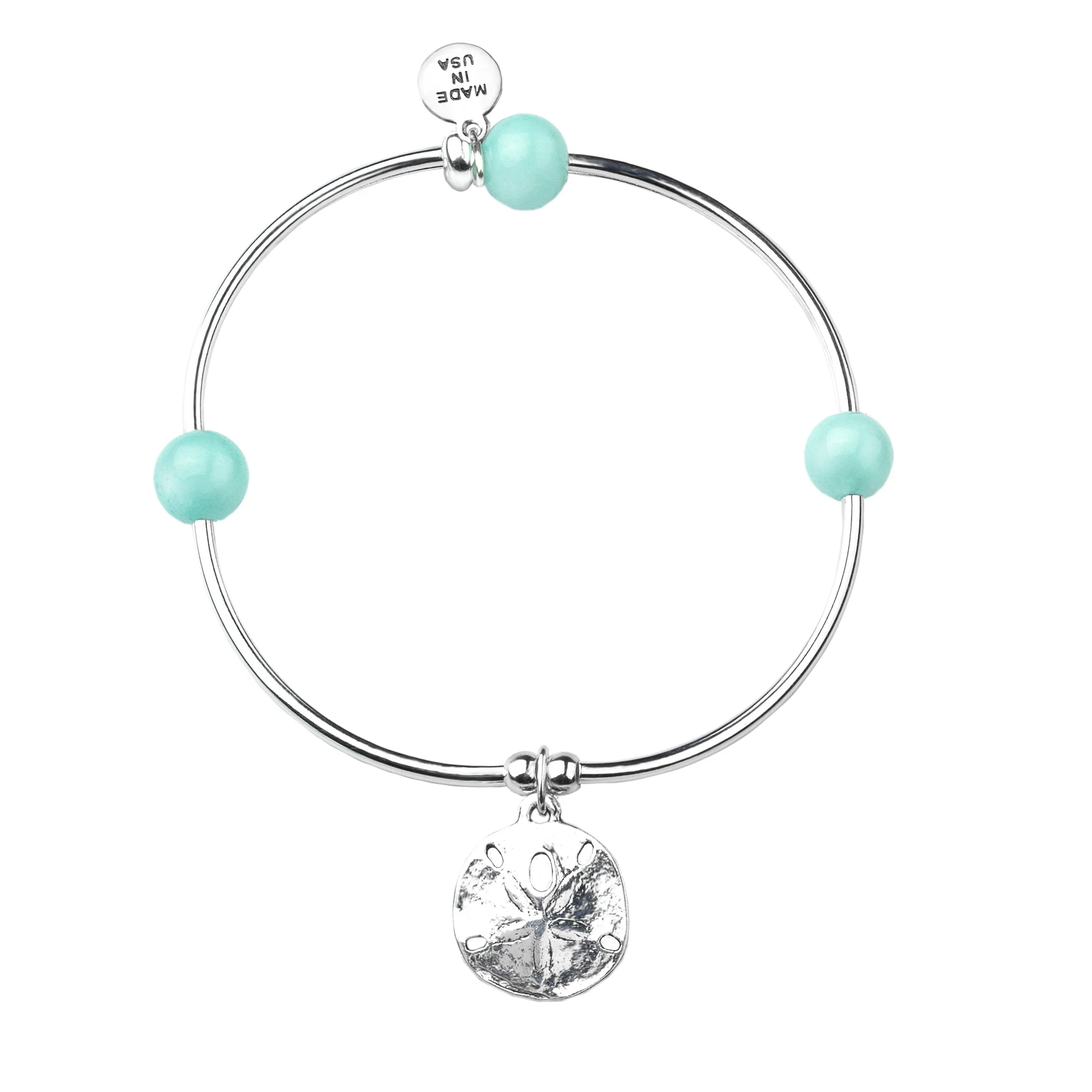 Sand Dollar | Soft Bangle Charm Bracelet | Tiffany Blue Agate