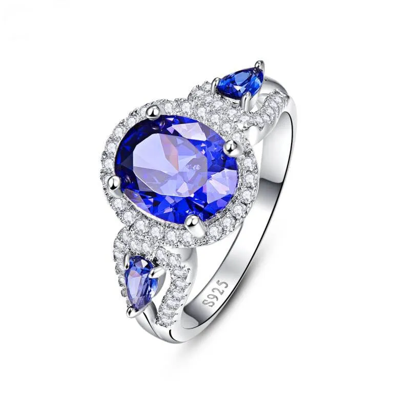 Sapphire Little Diamonds Ring - 925 Solid Sterling Silver