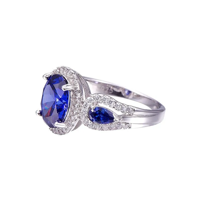 Sapphire Little Diamonds Ring - 925 Solid Sterling Silver