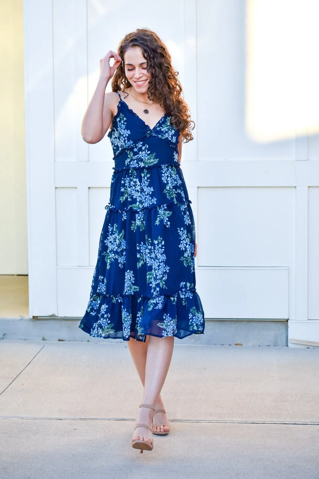 Silence Navy Floral Midi Dress