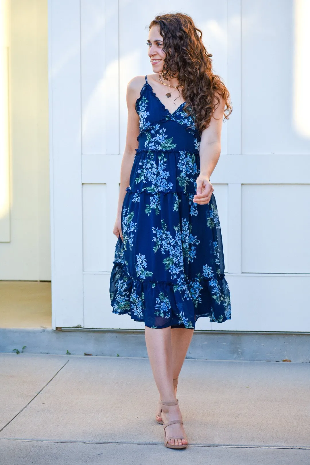 Silence Navy Floral Midi Dress