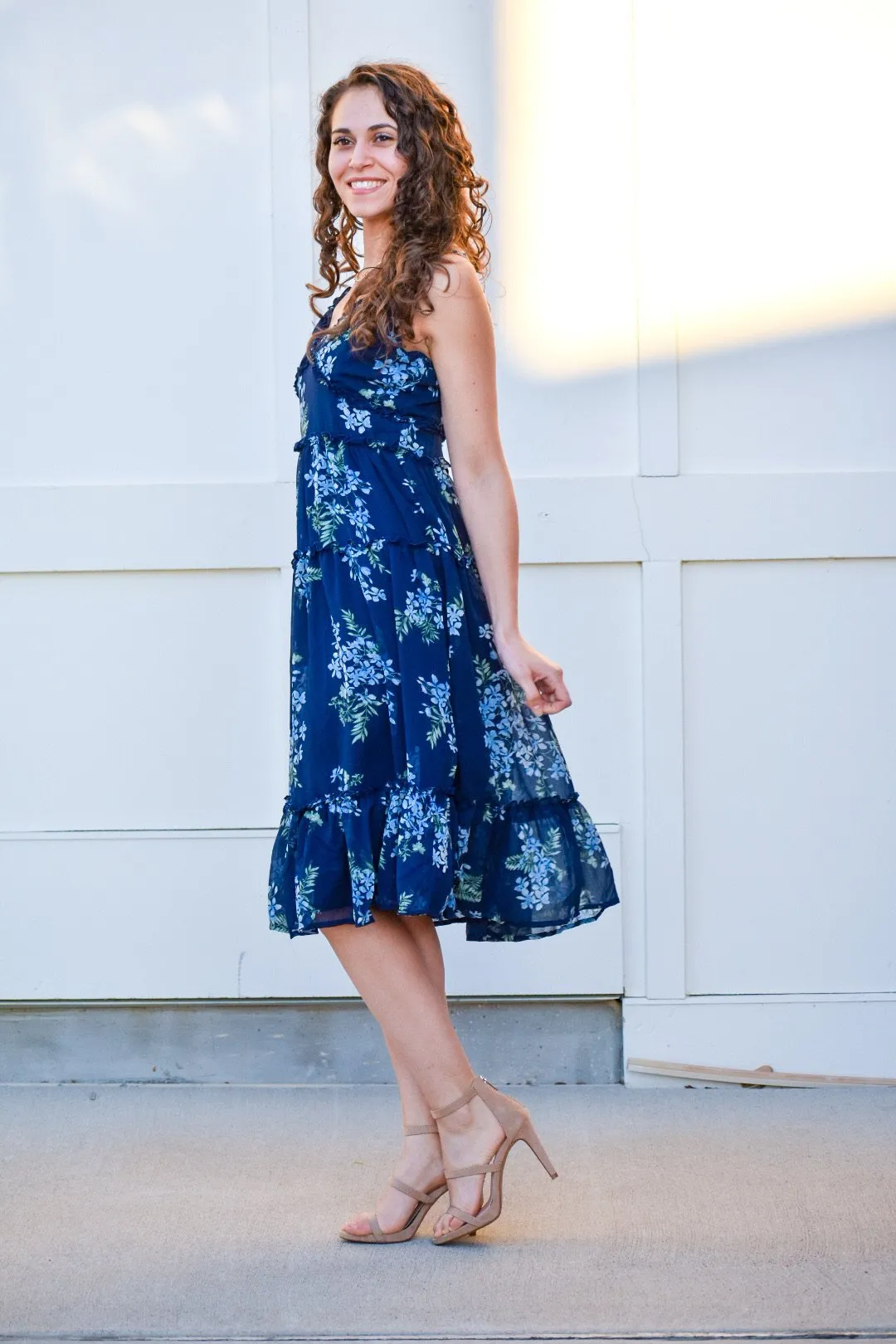 Silence Navy Floral Midi Dress