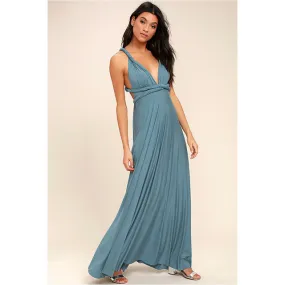 Sleeveless Boho Maxi Dress Top - Grey Blue