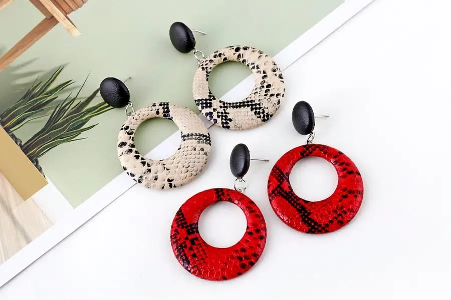 Snake Print Acrylic Small  Hoop Stud Styled Earring -2 Colors