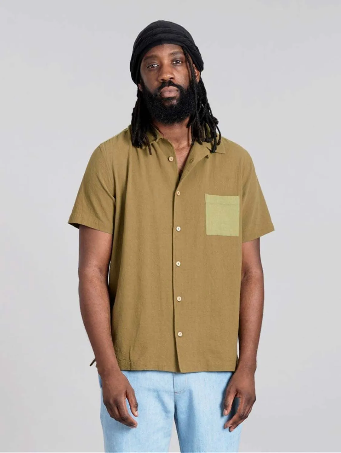 Spindrift Men's Organic Cotton Shirt | Green Patchwork