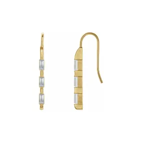 Three Stone Bar Dangle Earrings Yellow Gold