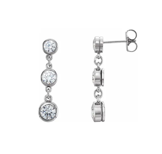 Three Stone Bezel Drop Earrings