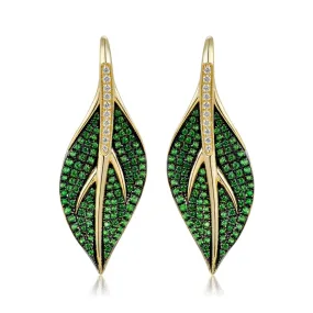 Tsavorite Maile Leaf Earrings