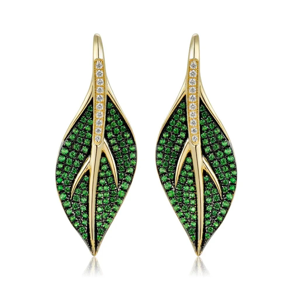 Tsavorite Maile Leaf Earrings