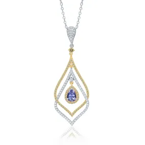 Two Tone Gold Tanzanite with Yellow & White Diamond Renaissance Pendant