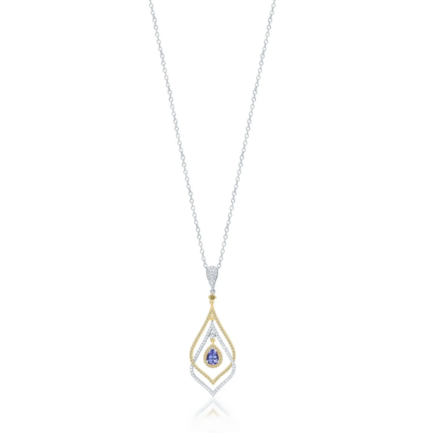 Two Tone Gold Tanzanite with Yellow & White Diamond Renaissance Pendant