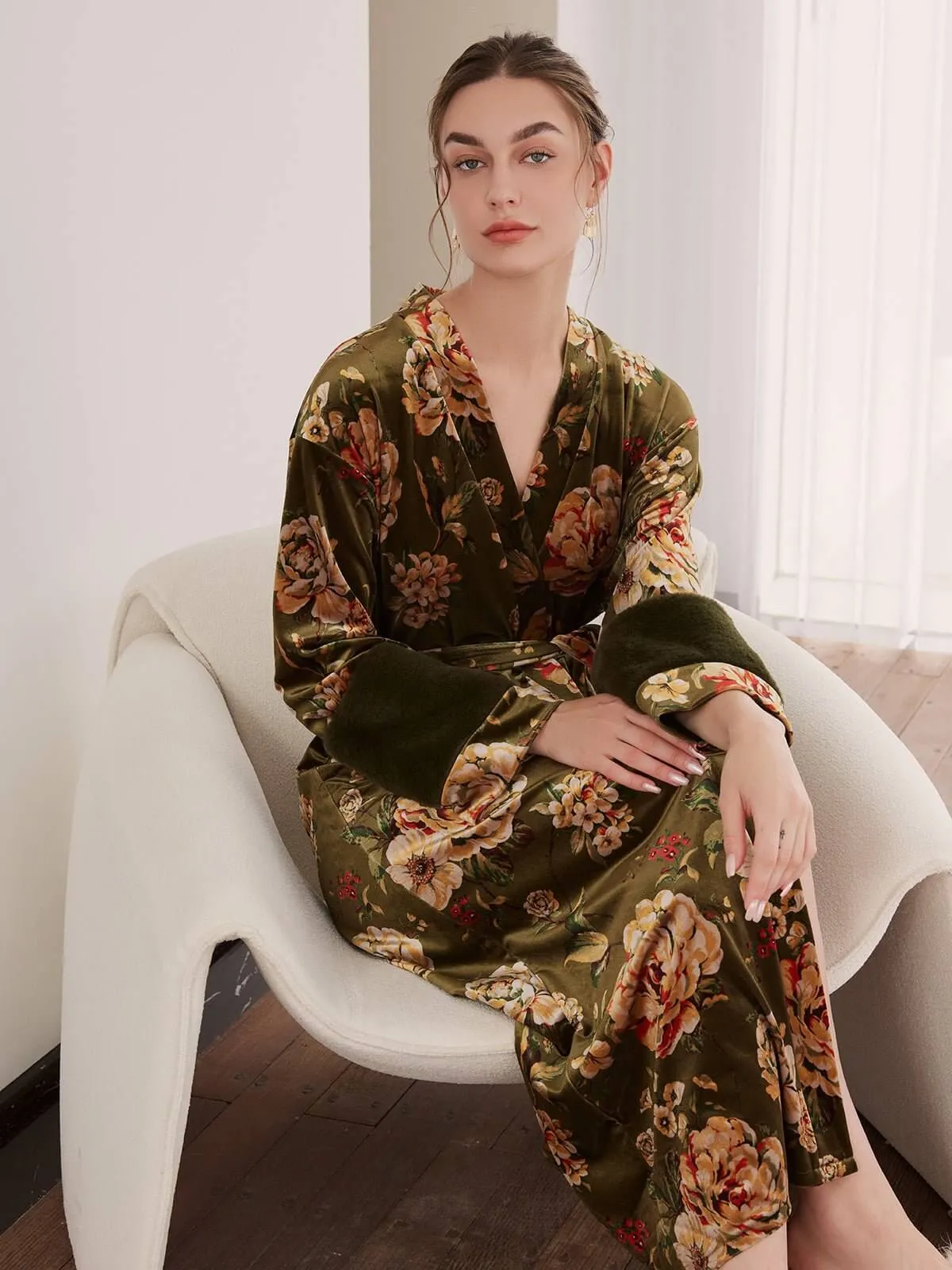 Velvet Floral Kimono Robe