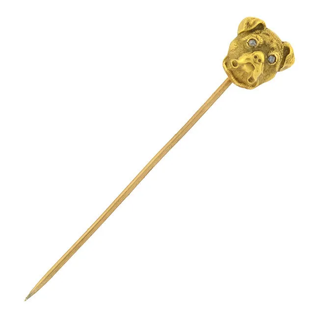 Victorian 14kt Rose Cut Diamond Dog Stick Pin