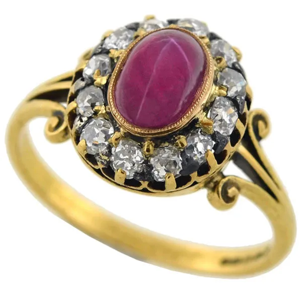 Victorian 18kt Pink Star Sapphire & Diamond Cluster Ring 0.95ct